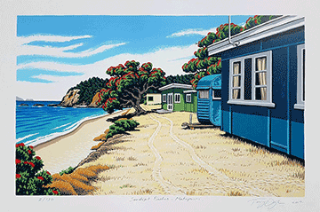 Tony Ogle Print - Sandspit Baches – Matapouri